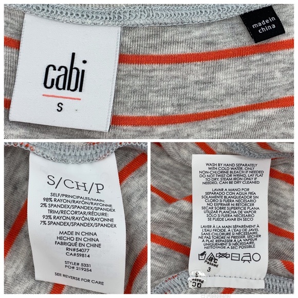 Cabi Ruffle Top # 5331, Coral Stripe on Heather Grey Ruffle Peplum Top, Small - Picture 16 of 16
